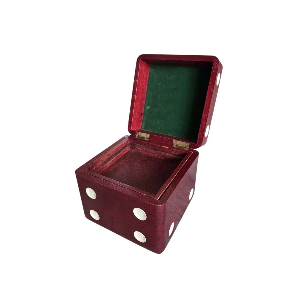 Vintage‎ Wooden Dice Jewelry Box Hidden Compartment Trinket Japan Red 6" Retro